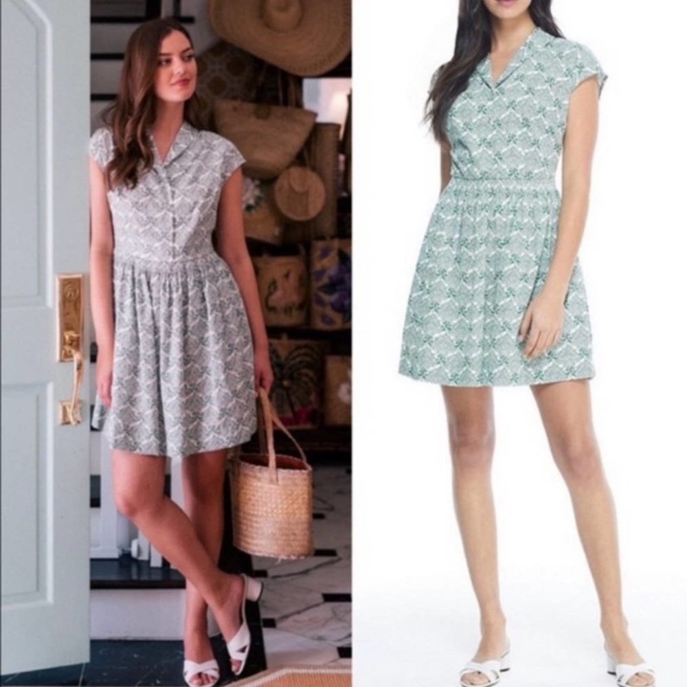 Gal Meets Glam Emery Green Floral Collared A-Line Mini Dress Size 6